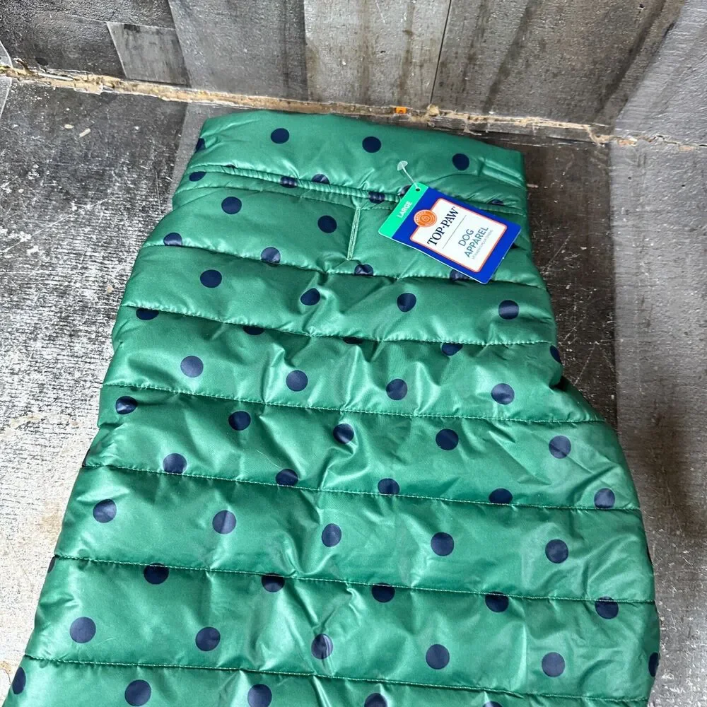 Top-Paw‎ Dog Puffer Jacket Size Large Green Polka Dot New w/tags